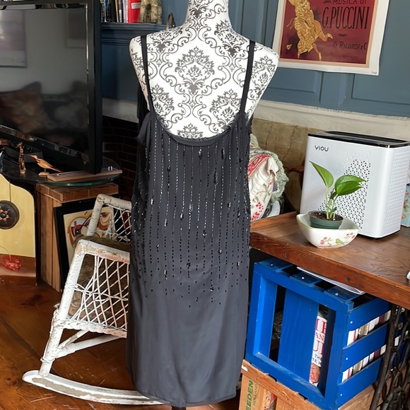 Eileen Fisher 100% Silk Dress Black with sequins spaghetti straps. Size 16 - Picture 4 of 14